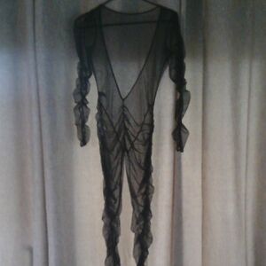 Sheer Black Ruched Mesh Bodysuit Chemise